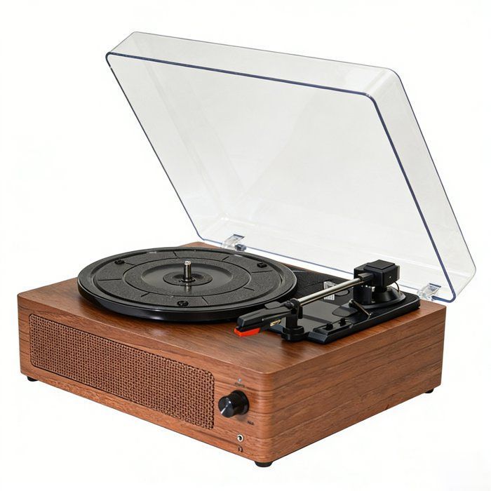 Portable Vintage Turntable, Bluetooth, 3 Speeds (33/45/78 rpm), Built-in Speakers, For Home and Travel Music