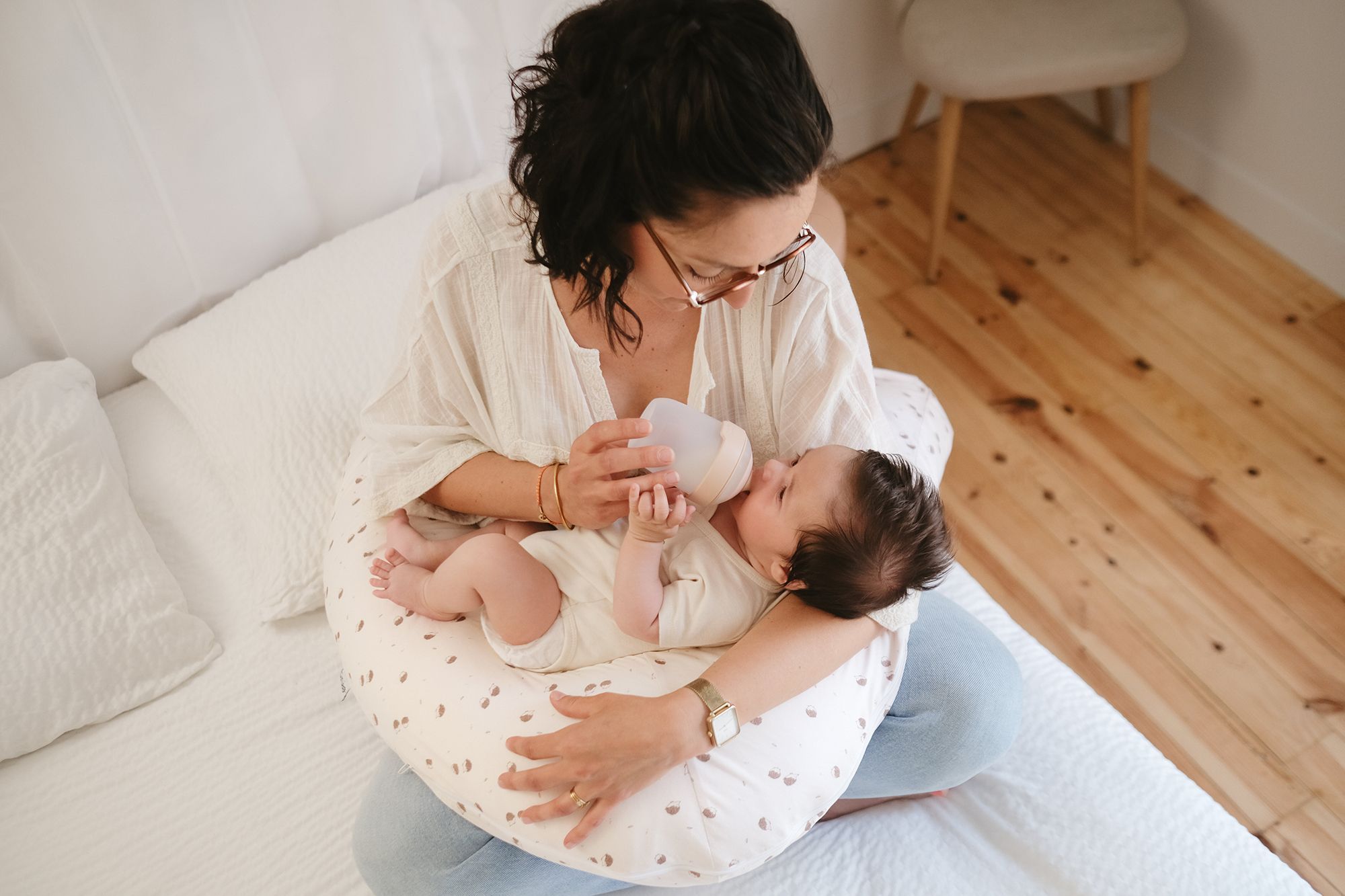 Maternity pillow - TINEO - Cotton jersey - Ecru / Hedgehogs