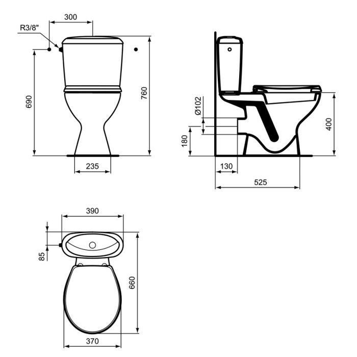 Conjunto NOE WC com autoclismo de entrada lateral, branco, saída horizontal - PORCHER - P948001