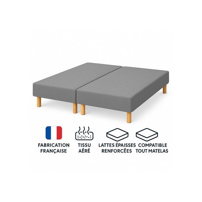 SOMMIER TAPISSIER GRIS 80x200x2 cm (160x200) | FABRICATION FRANÇAISE ARTISANALE | PIEDS OFFERTS | HAUTEUR avec PIEDS 27 cm - som80x