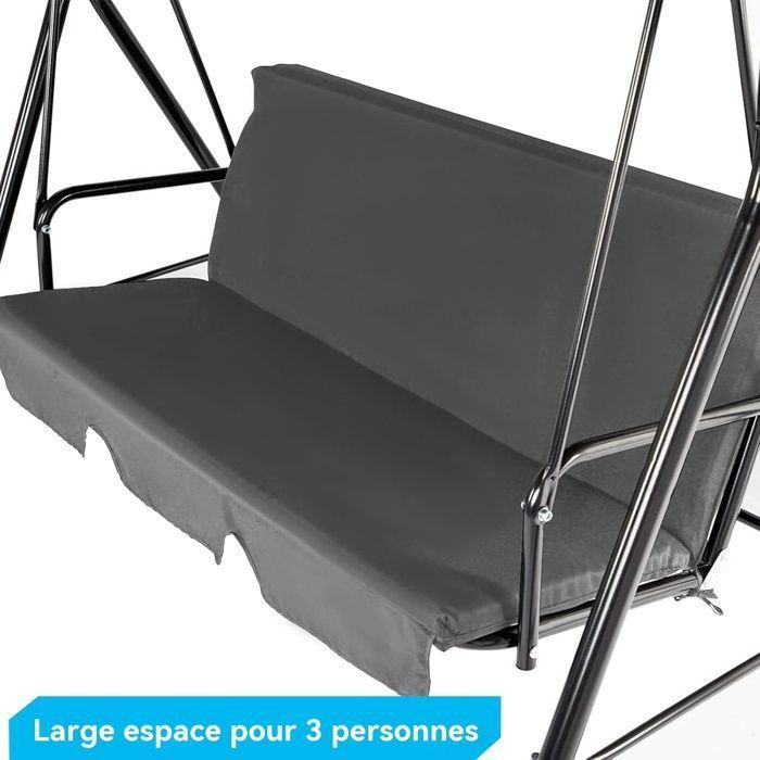 YODOLLA Balancelle de Jardin 3 Places avec Auvant Réglable - 172 x 112 x 150 CM -Métal - Gris