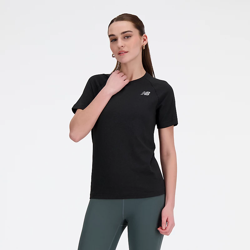 Camiseta feminina de malha com modelagem justa - PRETO MESCLA