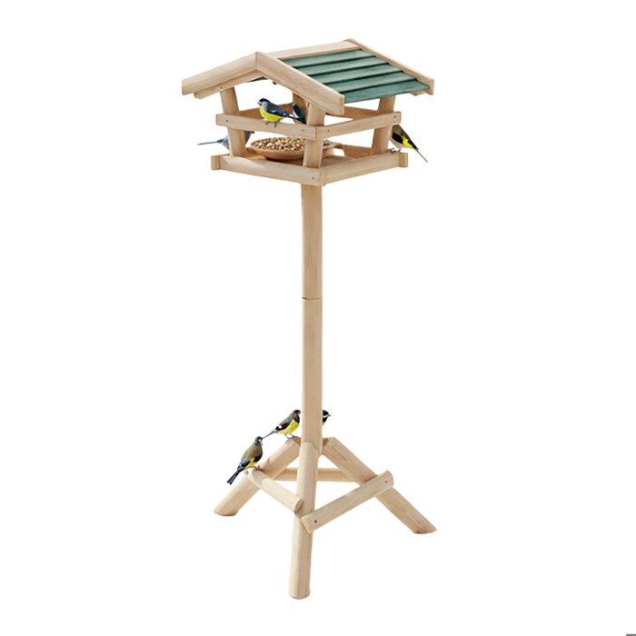 Relaxdays Nichoir à oiseaux pied Support de jardin Mangeoire en bois Déco H x l x P: 100 x 37 x 43 cm, avec toit vert