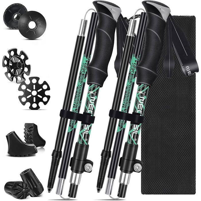 Bastón plegable para senderismo, bastones de marcha nórdica para trekking y esquí, color negro y verde.