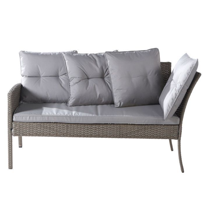 Set di mobili da giardino in rattan sintetico PE a 7 posti - 2 divani, 2 sgabelli e 1 tavolino - struttura in acciaio - grigio chiaro