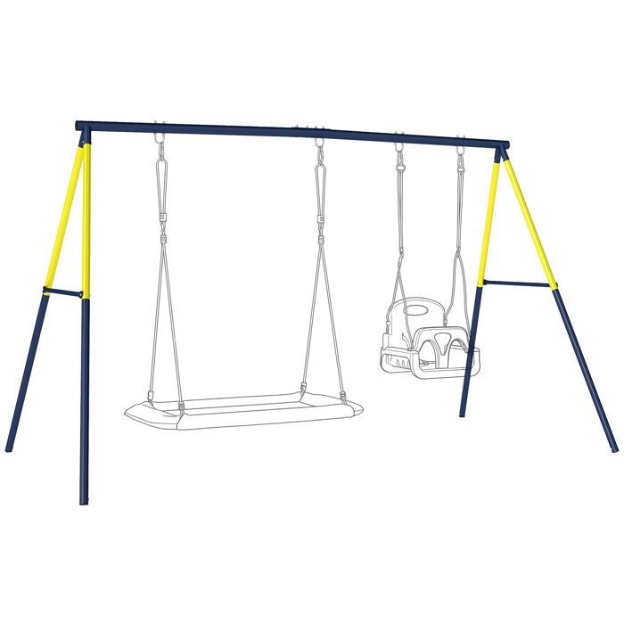Children's swing set - AIYAPLAY - 150 kg load capacity - for nest seat and ladder - sturdy steel - 260x160x178cm - blue