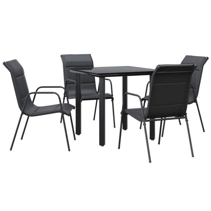 Juego de comedor de jardín BURKE de 5 piezas - Negro - Textilene - Acero con recubrimiento en polvo - Vidrio templado