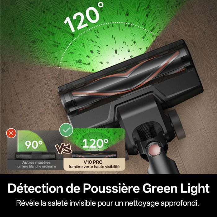 Vactidy Blitz V10 Pro - 100 AW, 55 kPa, 400 W - Aspiradora de mano inalámbrica - Autonomía de 45 min - Pantalla LED - Varilla telescópica