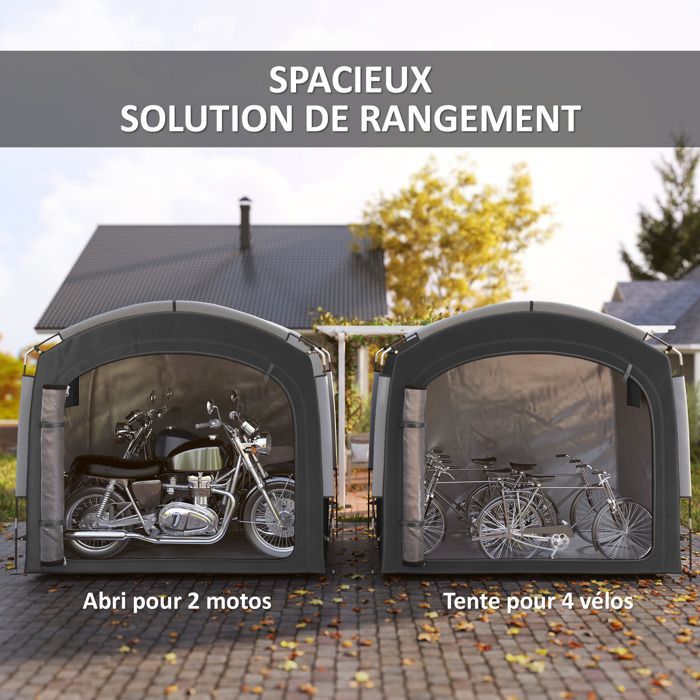 Tente de vélo - Outsunny - portable - pour 3-4 vélos - avec 2 poches latérales - 220 x 150 x 195 cm - noir