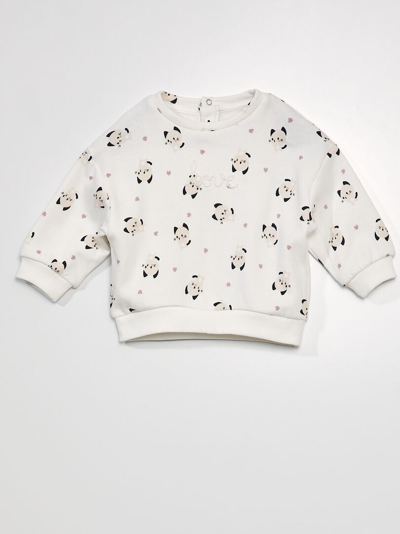 Bedrukte sweater met geborduurde letters - WIT