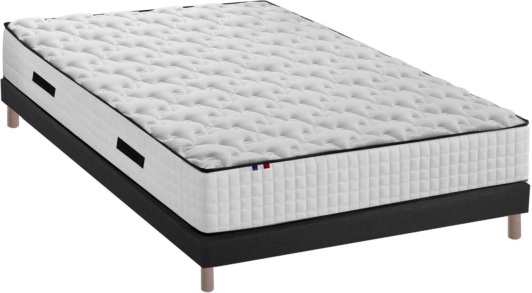 Conjunto de colchón y base COMFORT DESIGN Marcel 160 x 200 cm - 25 cm de grosor - Muelles y espuma viscoelástica - Fabricado en Francia