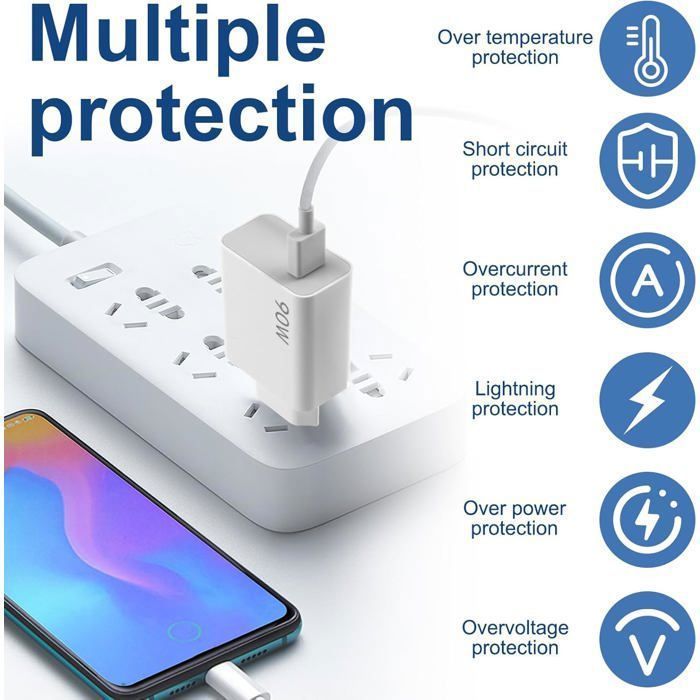 Caricabatterie rapido da 90 W per Xiaomi Redmi Note 14/13/12/11 Pro 14C, Hypercharge USB-C da 6 A, Turbo Charger con cavo USB-C da 1 m per Xiaomi