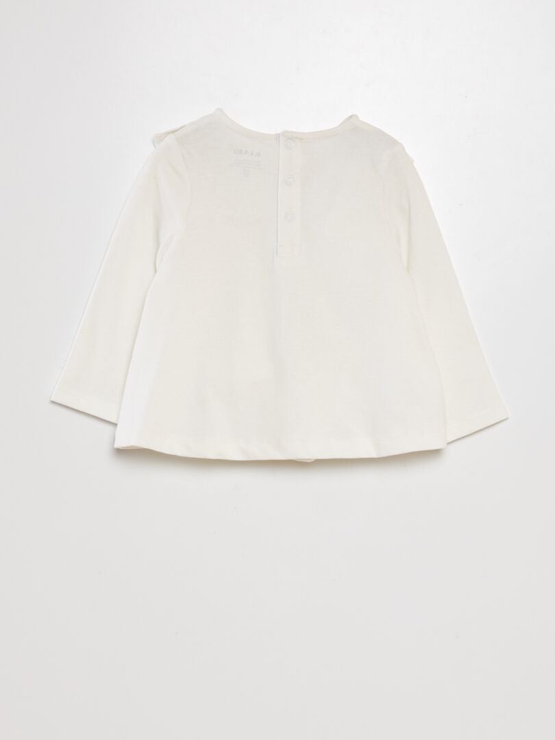 T-shirt met lange mouwen en ruches - WIT