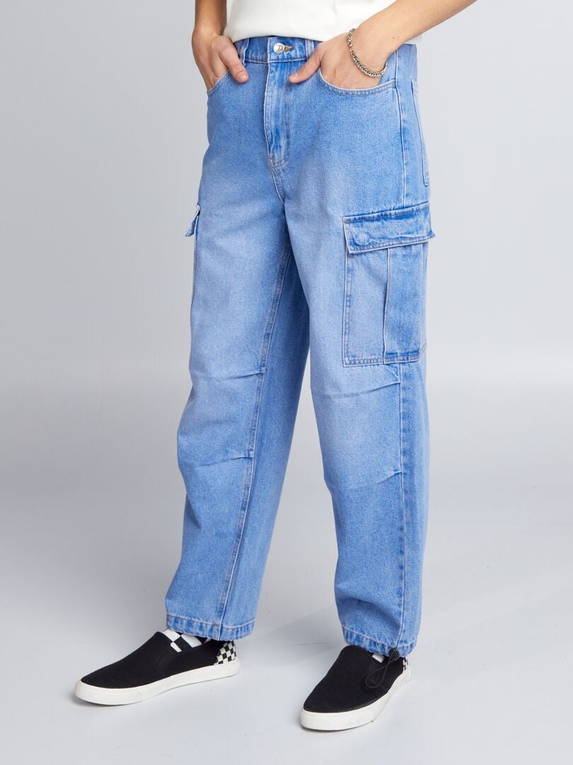 Spijkerbroek met wijde pijpen en meerdere zakken - BLAUW