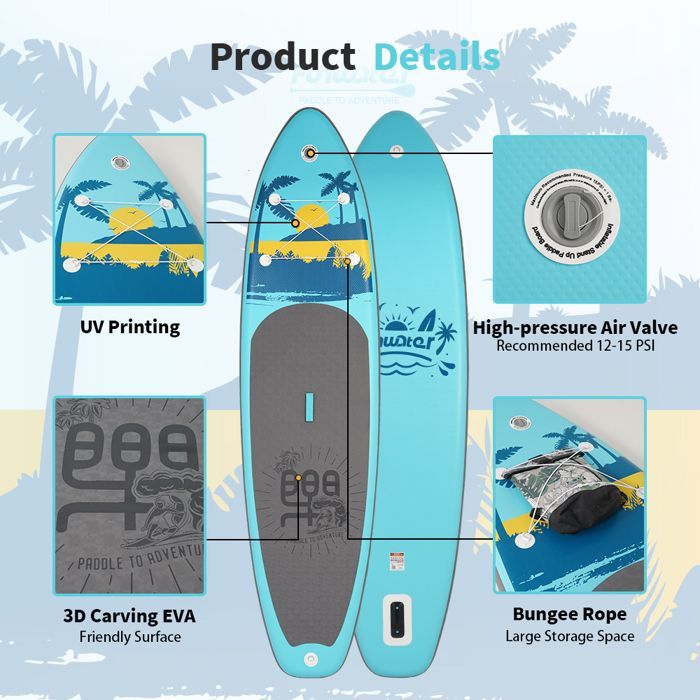 FunWater Opblaasbaar Antislip Paddleboard, Watersport, 385x85x15cm, Blauw