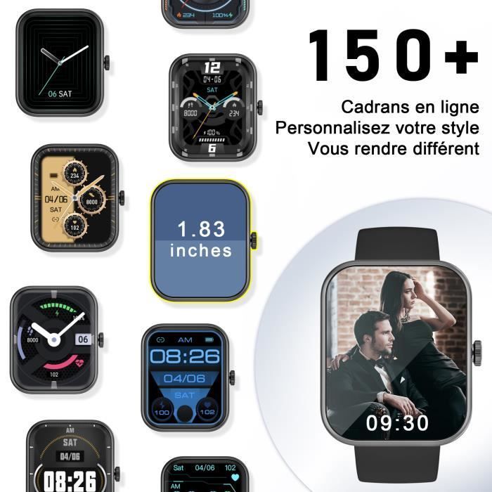 Relógio inteligente IOWODO para mulheres e homens, rastreador de atividades Bluetooth multifuncional à prova d'água para Android e iOS, preto.