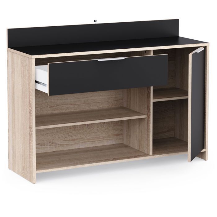 Kitchen sideboard - Raw oak and black finish - Contemporary - 1 door - MIKE - W 123 cm