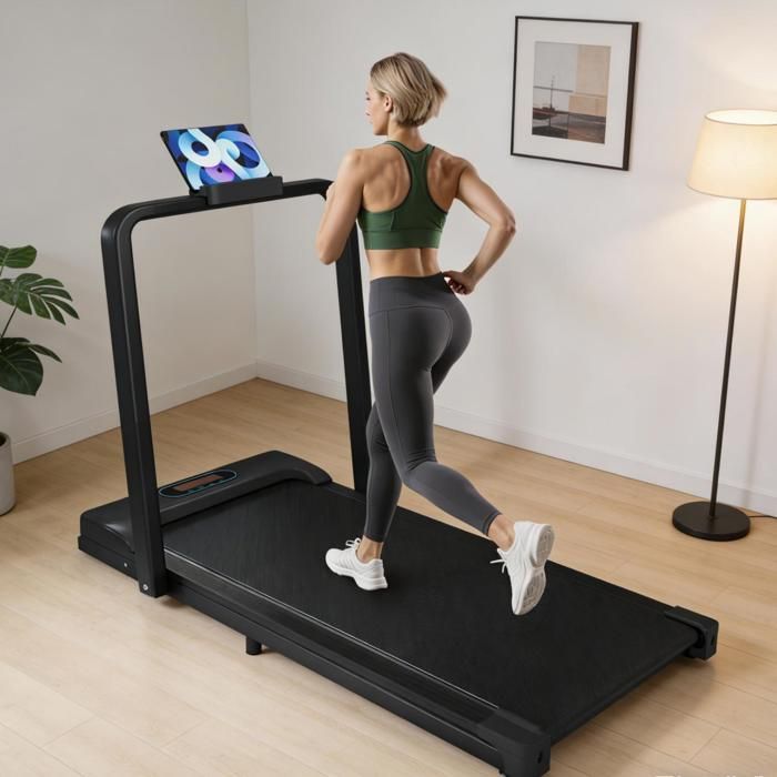 HOMVRA Tapis de Course 2 en 1 Pliable, Vitesse 1-6km/h, avec Écran LED, Fonction Bluetooth, Support Téléphone, Noir