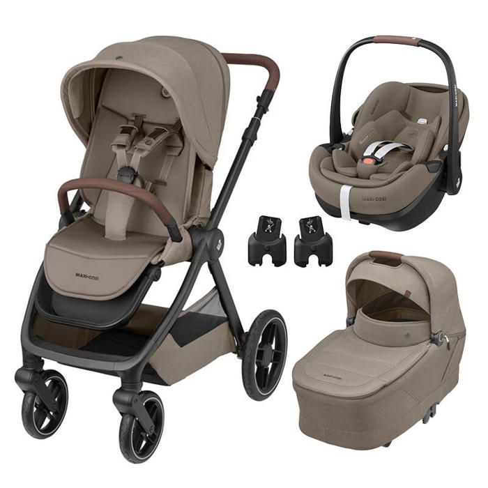 MAXI COSI - Poussette Trio Oxford + Siège auto Pebble 360 Pro 2 + Nacelle Sense Twillic Truffle