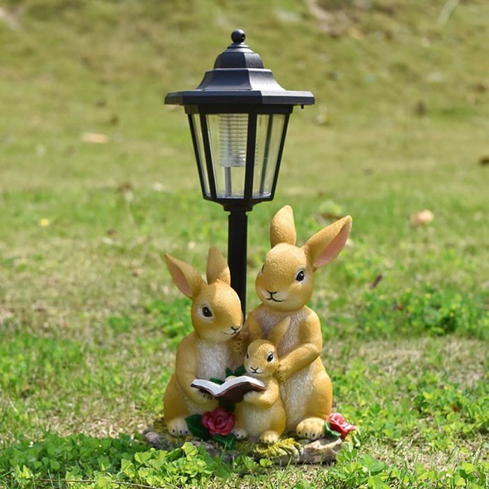 Statua solare da giardino per esterni, statua di coniglio da giardino per famiglie con lanterna solare, decorazione da giardino
