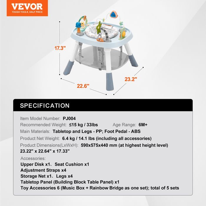 VEVOR Baby Activity Center - Interactive Play Table - Toddler Bouncer with Developmental Toys, Music, and Songs