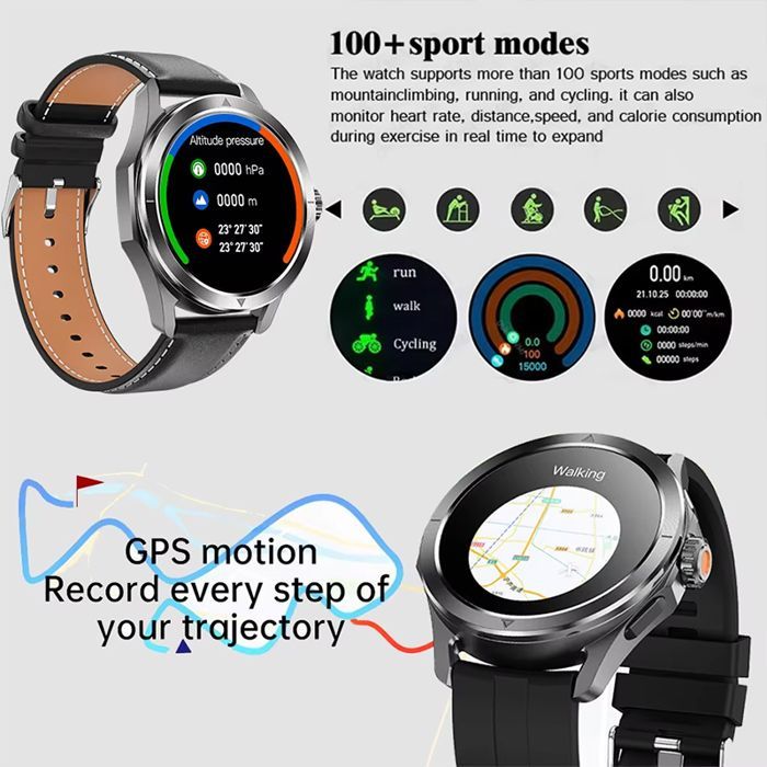 For Xiaomi S4 Ultra Outdoor Sports Smartwatch Men's AMOLED Screen NFC GPS Waterproof Bluetooth Calling Black Steel 2A