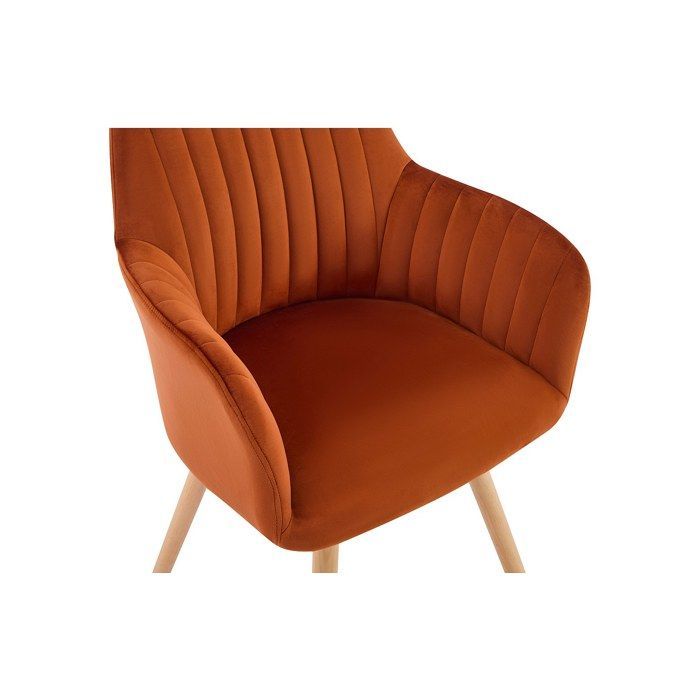 Chaise avec accoudoirs en velours et pieds bois de hêtre - Terracotta - ELEANA
