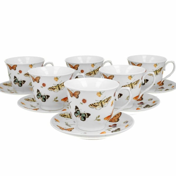 Zestaw 6 Filiżanek Crocus Butterflies 250ml Porcelana z Motylami do kawy