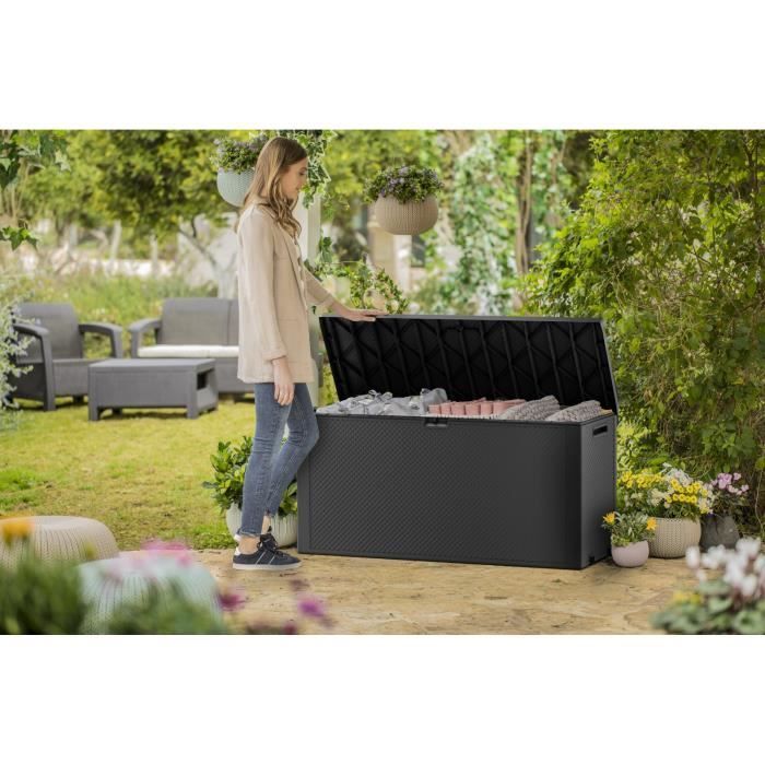 Caja de almacenamiento exterior de resina KETER de 270 litros, color gris - Emily Garden Trunk