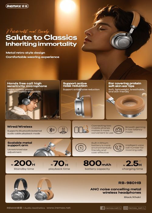 Auriculares inalámbricos de metal con cancelación activa de ruido, audio de alta fidelidad y comodidad duradera - Negro