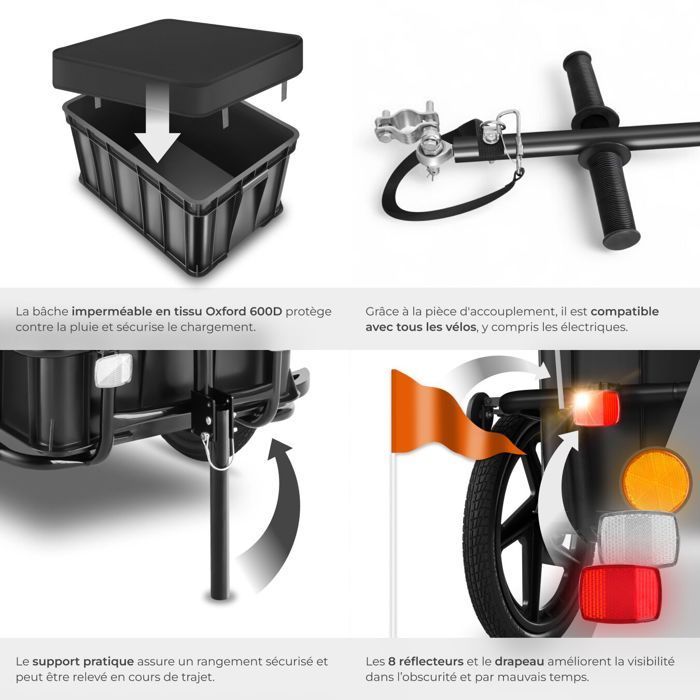 Bicycle trailer - TECTAKE - Multifunctional Cargoxpress trailer with removable box, profiled tires and ball bearings