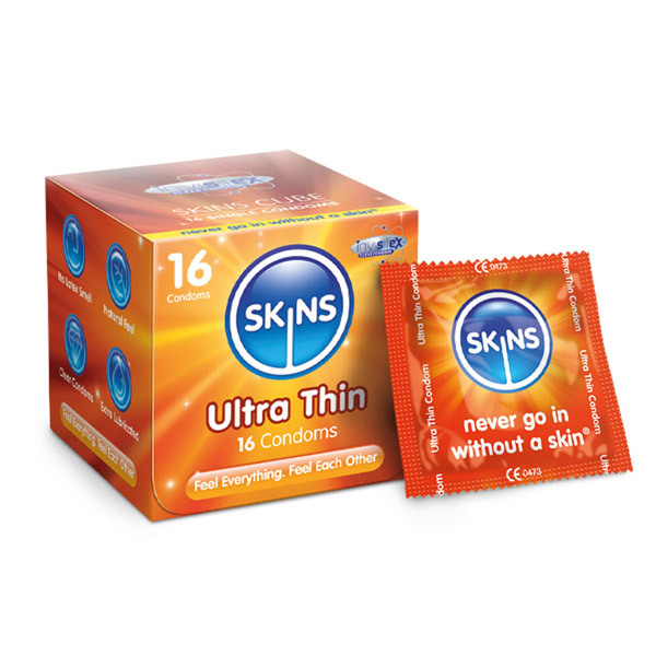 Skins prezervatīvi īpaši plāni kubiņi, 16 iepakojums | Veselība | Superdrug