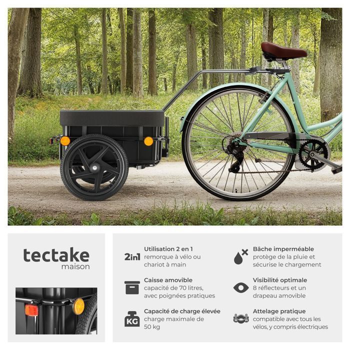 Remorque à vélo - TECTAKE - Remorque Cargoxpress multifonction avec caisson amovible, pneus profilés et roulements à billes