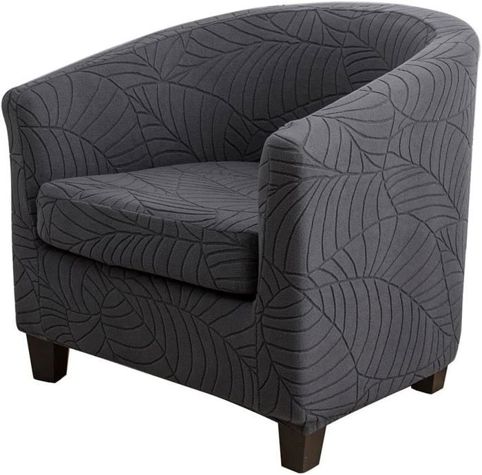 Housse De Canapé Jacquard Feuille, Housse De Protection Pour Fauteuil De Club - Très Extensible - Amovible Et Lavable - Gris Foncé