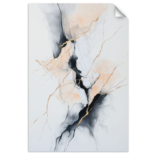 Plakat samoprzylepny Feeby Abstrakcja Złote Linie pęknięcia szary 20x30