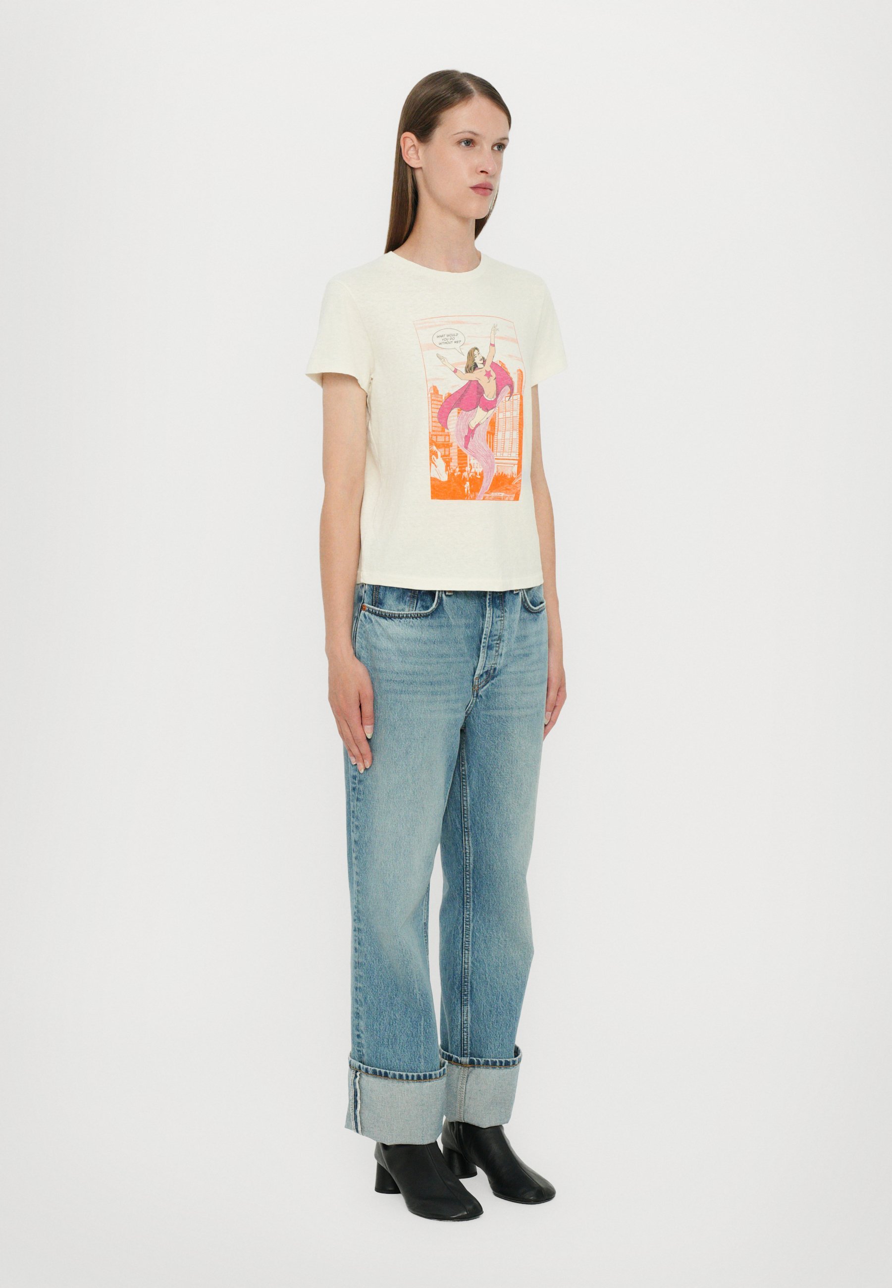 RE/DONE CLASSIC TEE SUPERHERO - T-shirts med print - white