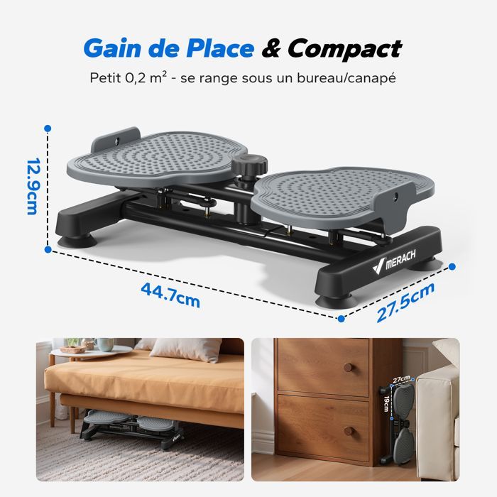 Plaque de torsion MERACH, Twist Board de rotation 90°, avec 2 cordes élastiques 2×10kg, sculpte taille et abdos, charge 136kg, noir