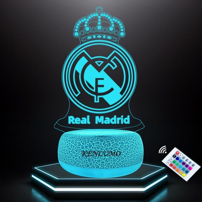 KENLUMO Veilleuse Real Madrid Football Lampe de chevet 3D LED Noël Enfant Cadeau Lampe de nuit télécommande Changement de Couleurs