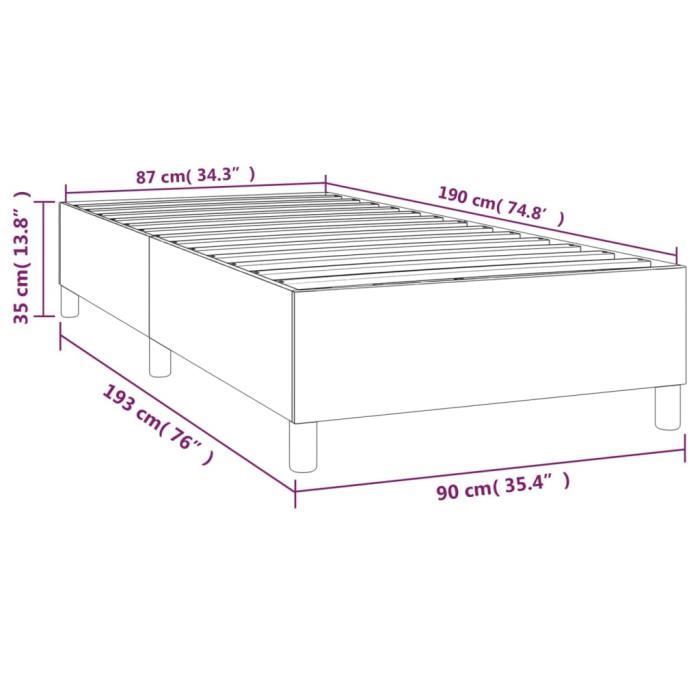 ZERODIS White 90x190 cm Faux Leather Spring Bed Base LE647