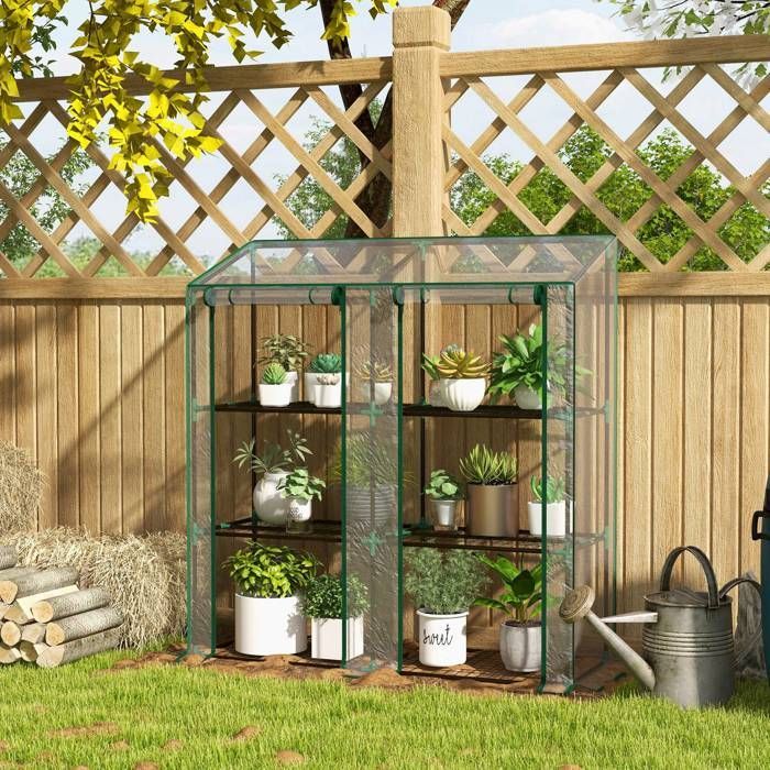 Serre de jardin - Outsunny - avec étagères 3 niveaux bâche renforcée 140 g/m² 2 portes zippées - acier - 143x46x51cm