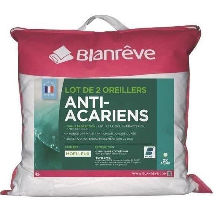 BLANREVE Juego de 2 almohadas de triple protección - 60 x 60 cm - Blancas