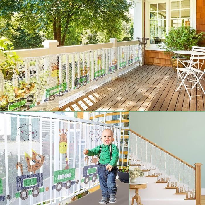 3 mètre Filet de Protection Balcon pour Bébé et Enfant, Filet de Sécurité pour Balcon et Escalier,épaissir le 300*78cm(animaux)