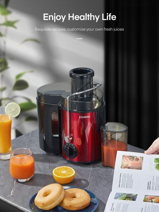 Spremiagrumi centrifugo da 400 W con 3 velocità, per frutta e verdura, con beccuccio antigoccia e ampia apertura di alimentazione.