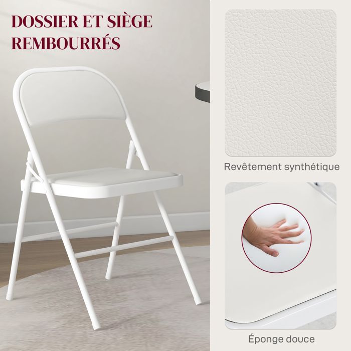 Set mit 2 Klappstühlen, tragbare Esszimmerstühle, Stahlgestell, Maße 45 cm (B) x 46 cm (T) x 78 cm (H), weiß