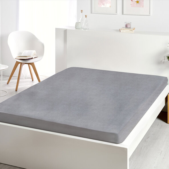 Superzacht badstof stretch hoeslaken, 180-200 x 200 cm, grijs