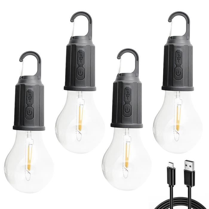 Wiederaufladbare, tragbare LED-Campinglampe, 4er-Pack Zeltlampen mit Haken, 3 Helligkeitsstufen einstellbar