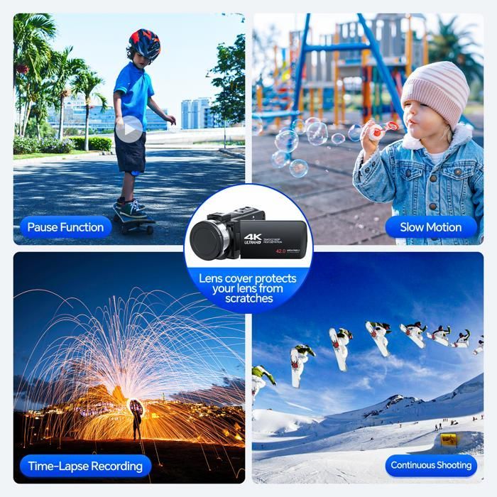 Filmadora 4K de 42MP, Câmera para Vlogs, Zoom Digital de 18x, Tela Giratória de 3