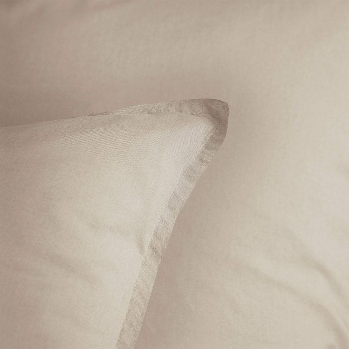 Plain single bed linen set with pillowcases with ruffles, 100% Cotton - MATT & ROSE - WASHED COTTON - Linen color - 140x200+65x65 cm