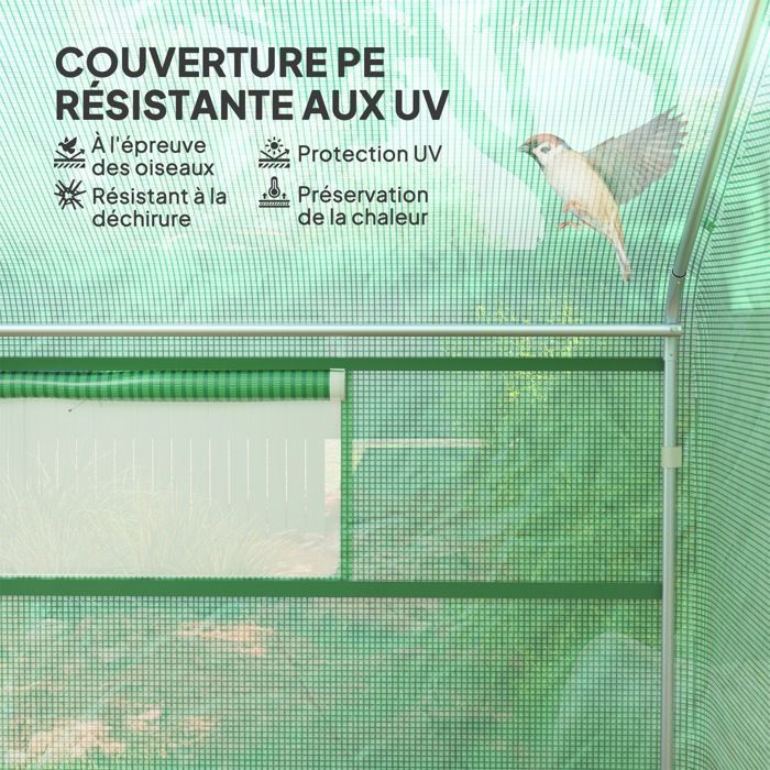 Serre de jardin 4 x 3 x 2m - Outsunny - portes enroulables - serre tunnel de jardin - vert