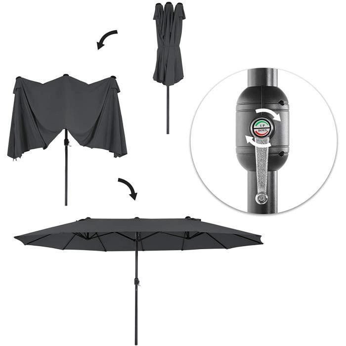 SONGMICS Dubbele Parasol 460 x 270 cm - Grijs - Tuin - Metaal - Polyester - Handmatig